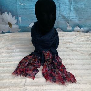 Navy Scarf with Pink & Red Accents